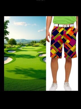 LoudMouth Golf Men's Wreck Tangles-S Flat‎ Front  multicolor Shorts Size 34